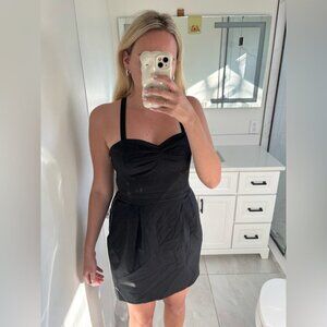 Aritzia Wilfred Black Wool Mini Dress with Pockets and Removable Straps